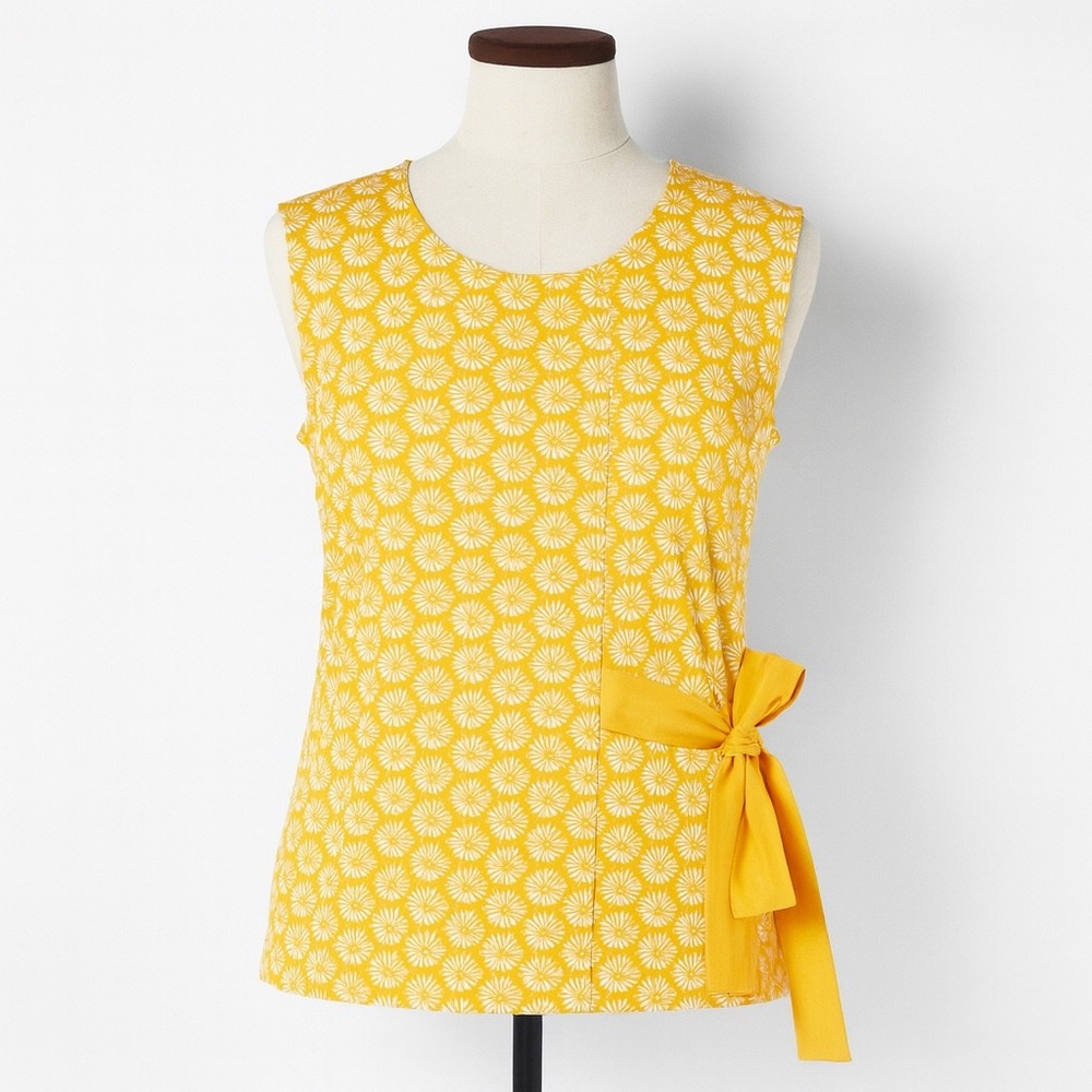 Banana Republic Shirt XS Floral Tie‎ Waist Yellow White Summer Retro Bohemian